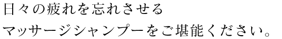 日々の疲れを忘れさせるマッサージシャンプーをご堪能ください。